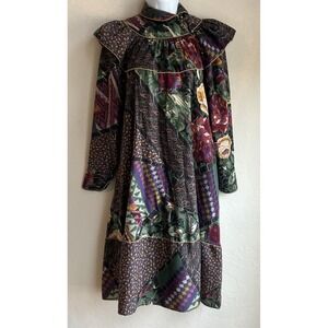 Vintage 70s 80s Jackie Bernard EKLEKTIC Patchwork Midi Dress‎ 4 Boho Prairie Art